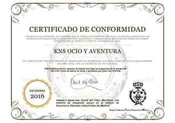 Certificado de conformidad del parque de aventura KNS Aventura Park Bilbao Bizkaia